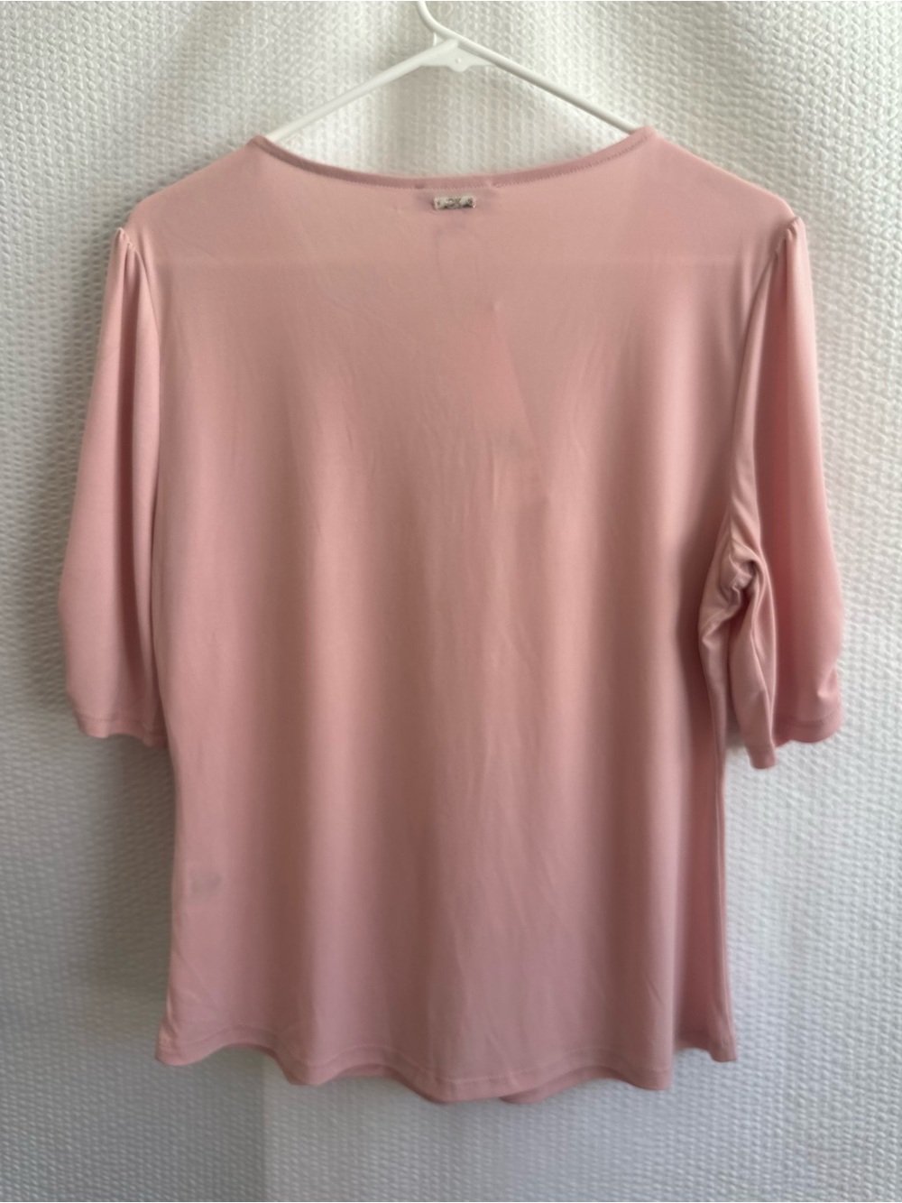Calvin Klein Puff Sleeve Button Front Blouse Pink V Neck Top Medium NWT - Picture 2 of 10